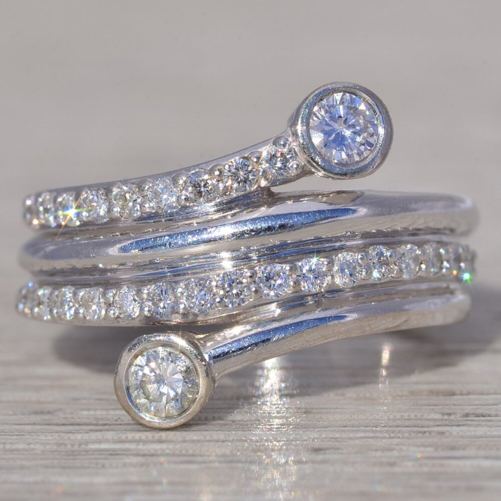 Natural Diamond Bypass Ring in White Gold